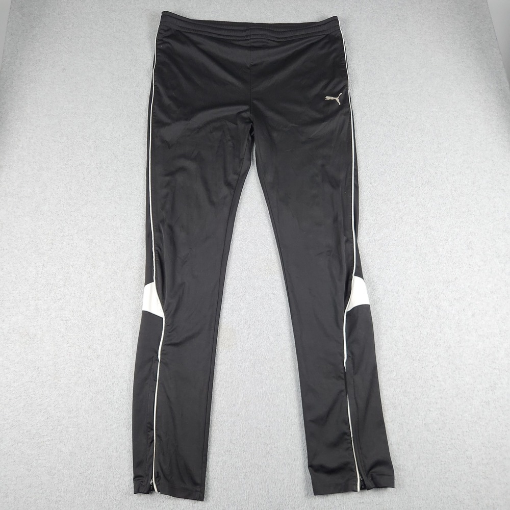 Puma Track Pants Men Large Black White Ankle Zip Athletic Yoga Gym Elastic Waist